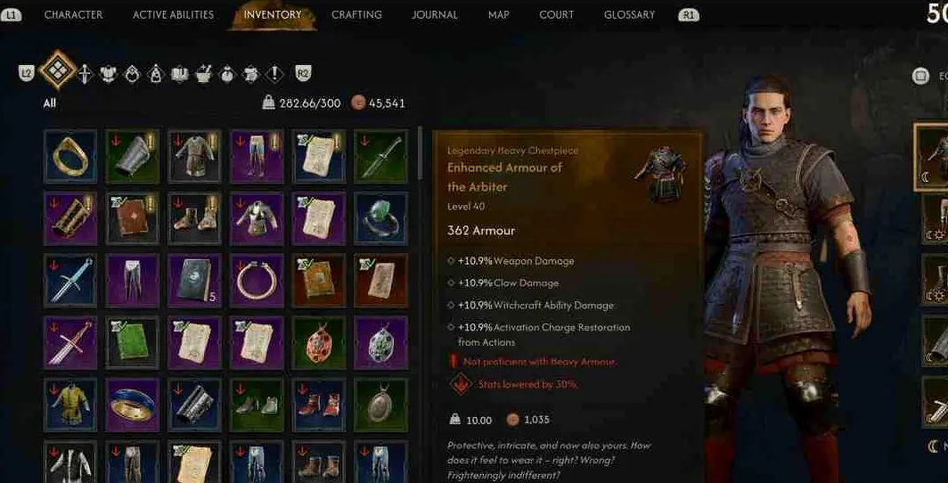 The Enhanced Armour of the Arbiter legendary heavy chestpiece in the inventory