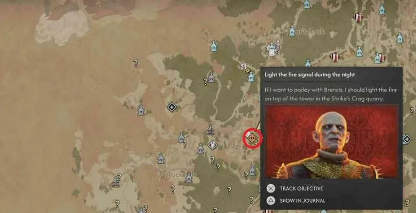 Quest card for lighting the fire signal at Shrike's Crag in A Deal with the Devil