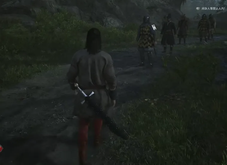 Leading the rescued prisoners through the dusk woods