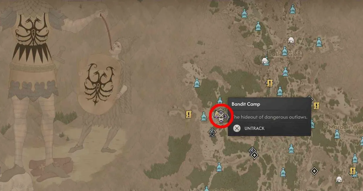 Map card for a Bandit Camp near Laslea Glen and Maragir Wealds