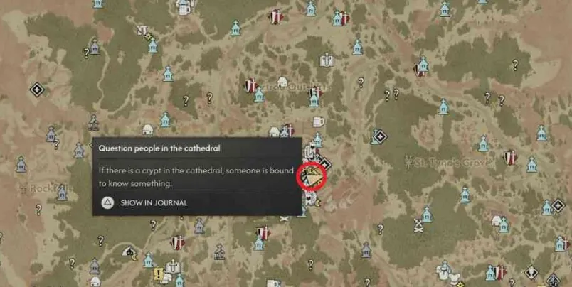 Map marker for questioning people in Svartrau Cathedral in A Suspicious Gift
